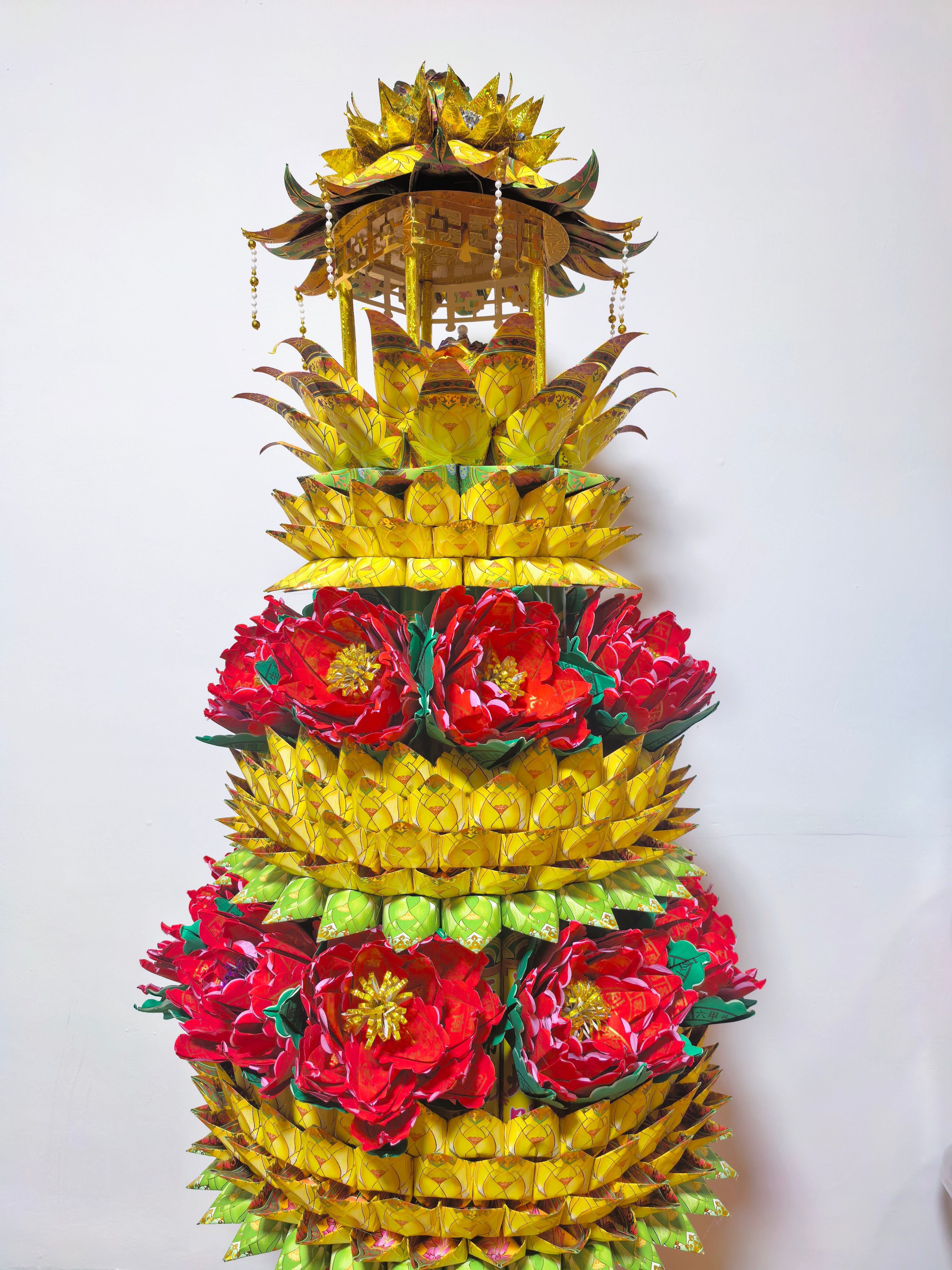 莲花祖先金祈福花塔 道家火供祈福 — Lotus ancestral gold blessing tower Taoist fire offering ritual handcrafted

